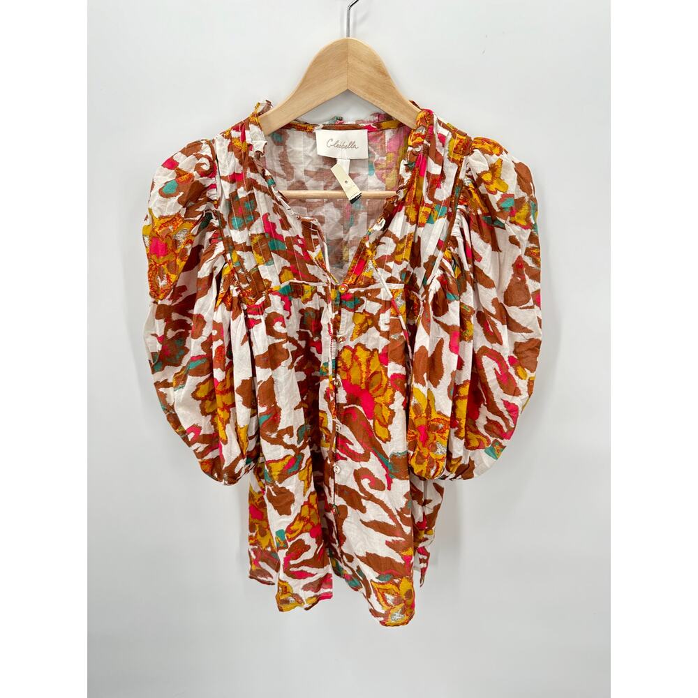 CLEOBELLA NWT Evereve Zola Puff Sleeve Organic Cotton Floral Blouse // S - Picture 5 of 12